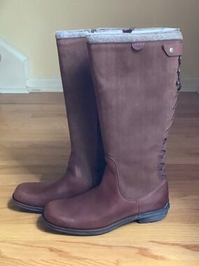 UGG Smithfield Brown Suede Leather Lace Up Winter Riding Boots SZ 9